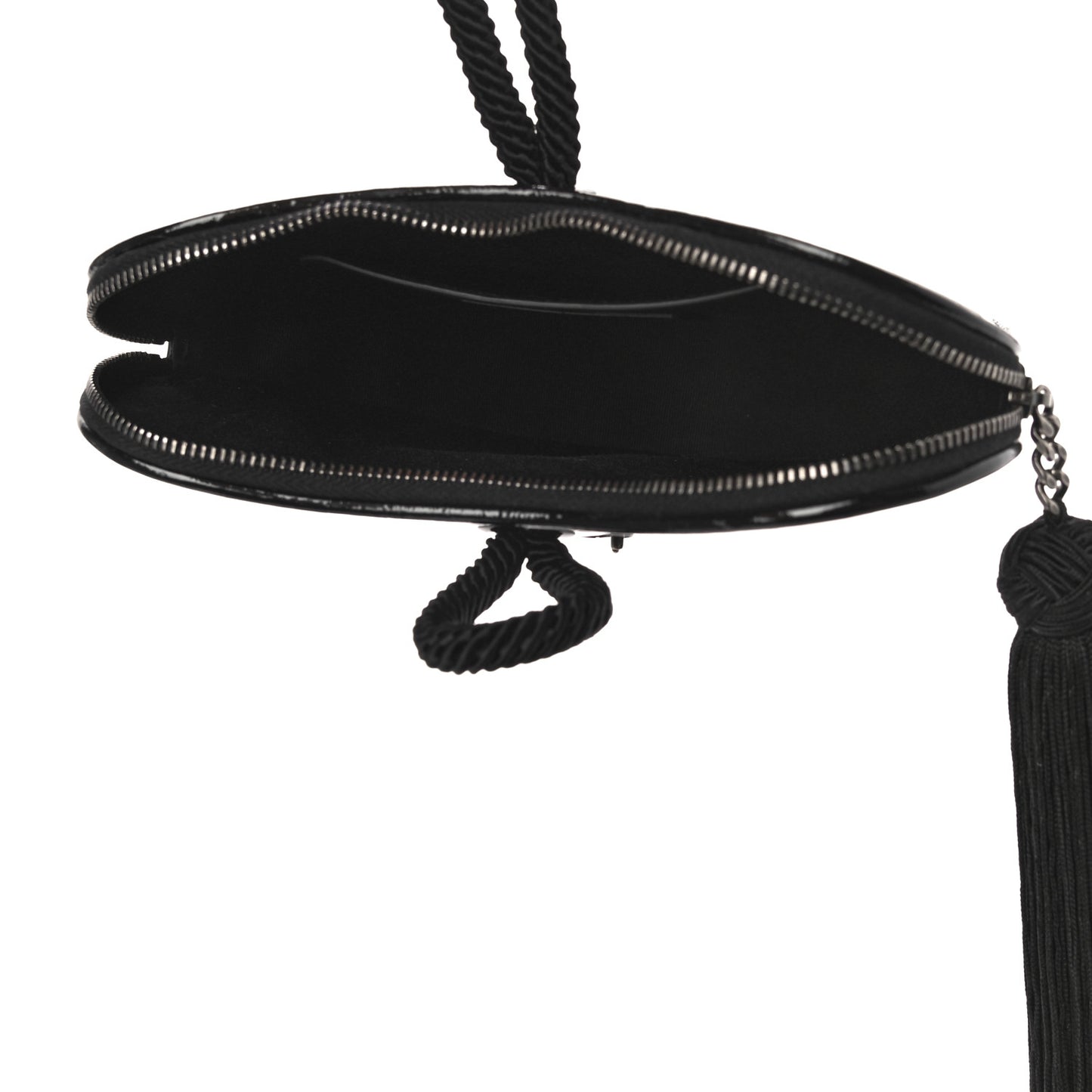 Patent Crocodile Embossed Sac Coeur Heart Shaped Clutch Black