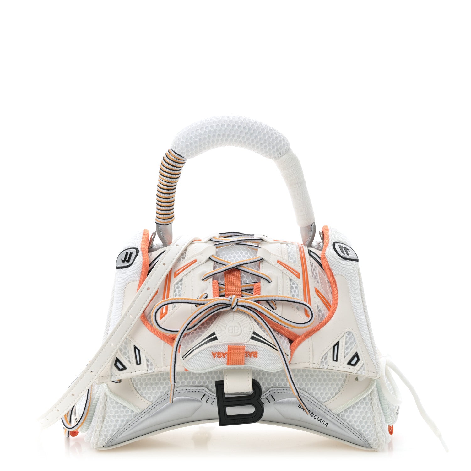 Balenciaga Faux Calfskin Fabric Glow In The Dark Small Sneakerhead Top Handle Bag White Orange 1 of 10