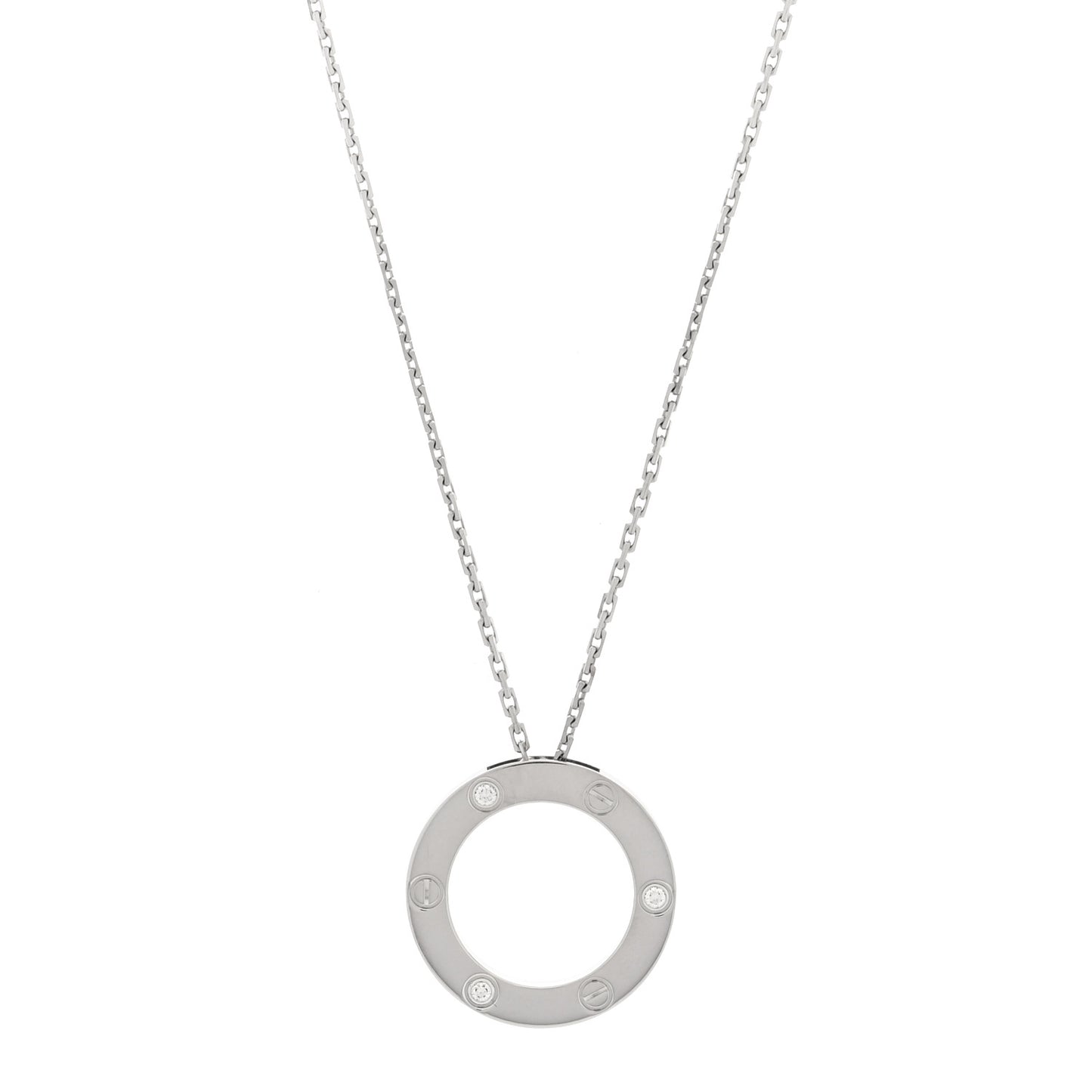 18K White Gold 3 Diamonds LOVE Pendant Necklace
