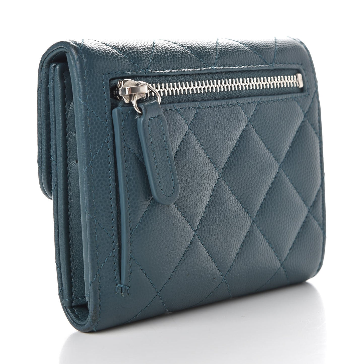 Caviar Quilted Compact Flap Wallet Dark Turquoise