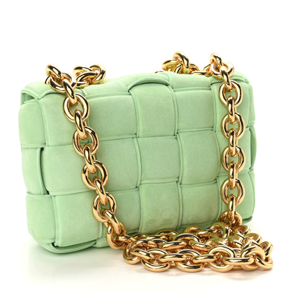 Bottega Veneta Suede Maxi Intrecciato Padded Chain Cassette Crossbody Bag Wasabi 3 of 10