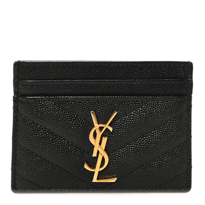 Saint Laurent Grain De Poudre Matelasse Chevron Monogram Credit Card Case Black 1 of 8
