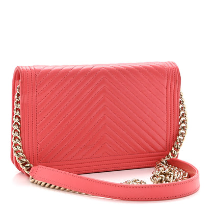 Chanel Lambskin Chevron Quilted Boy Wallet On Chain WOC Pink 3 of 13