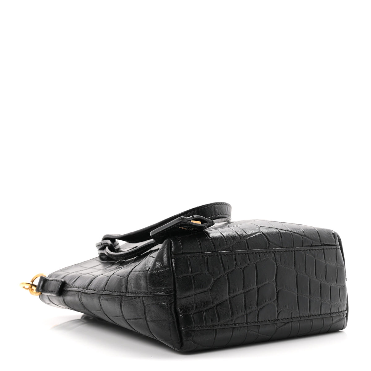 Calfskin Crocodile Embossed Paris Mini Toy Shopper Tote Black