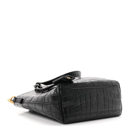 Saint Laurent Calfskin Crocodile Embossed Paris Mini Toy Shopper Tote Black 4 of 11
