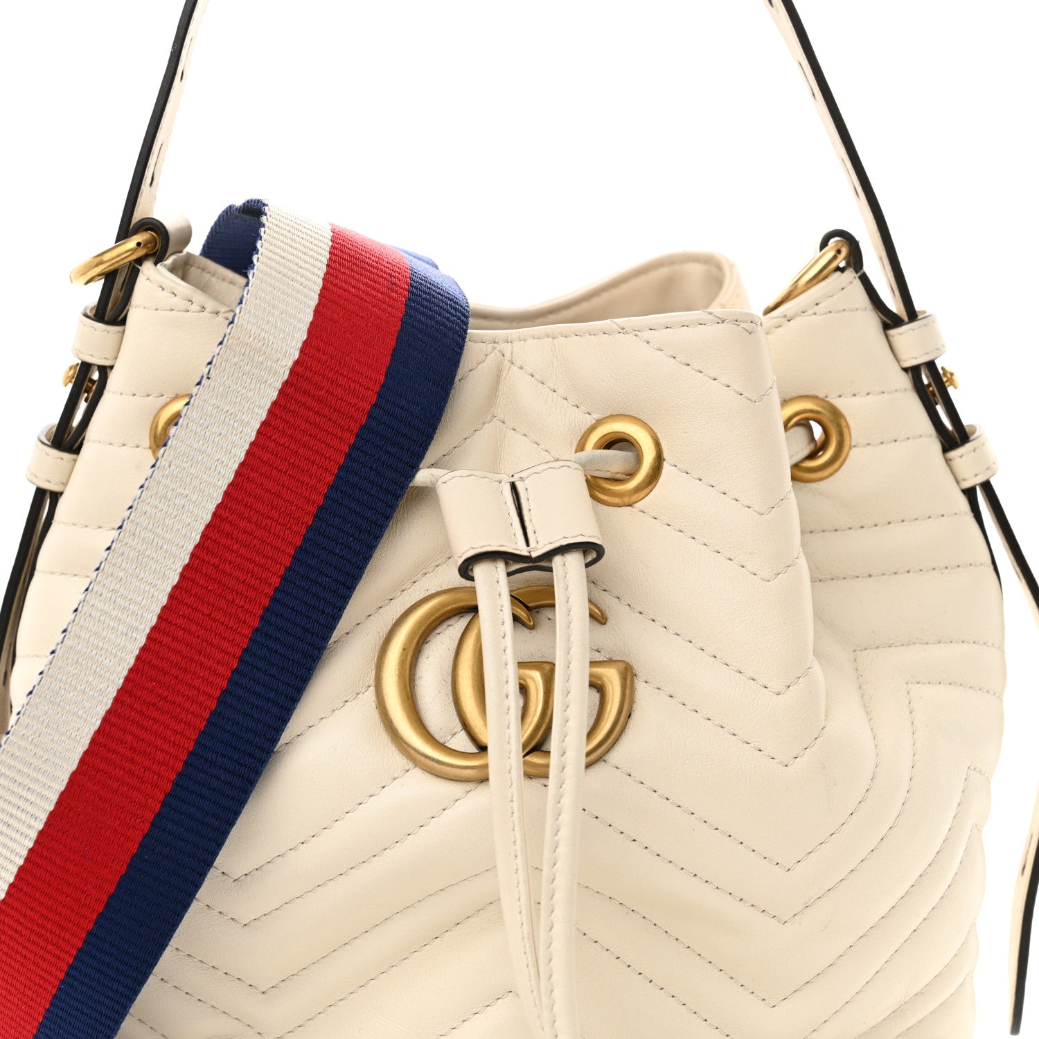 Gucci Calfskin Matelasse Sylvie Web GG Marmont Bucket Bag White 8 of 13