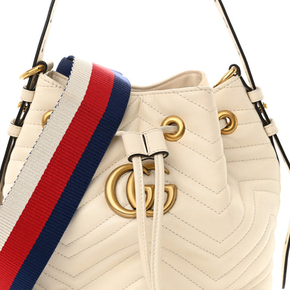 Gucci Calfskin Matelasse Sylvie Web GG Marmont Bucket Bag White 8 of 13