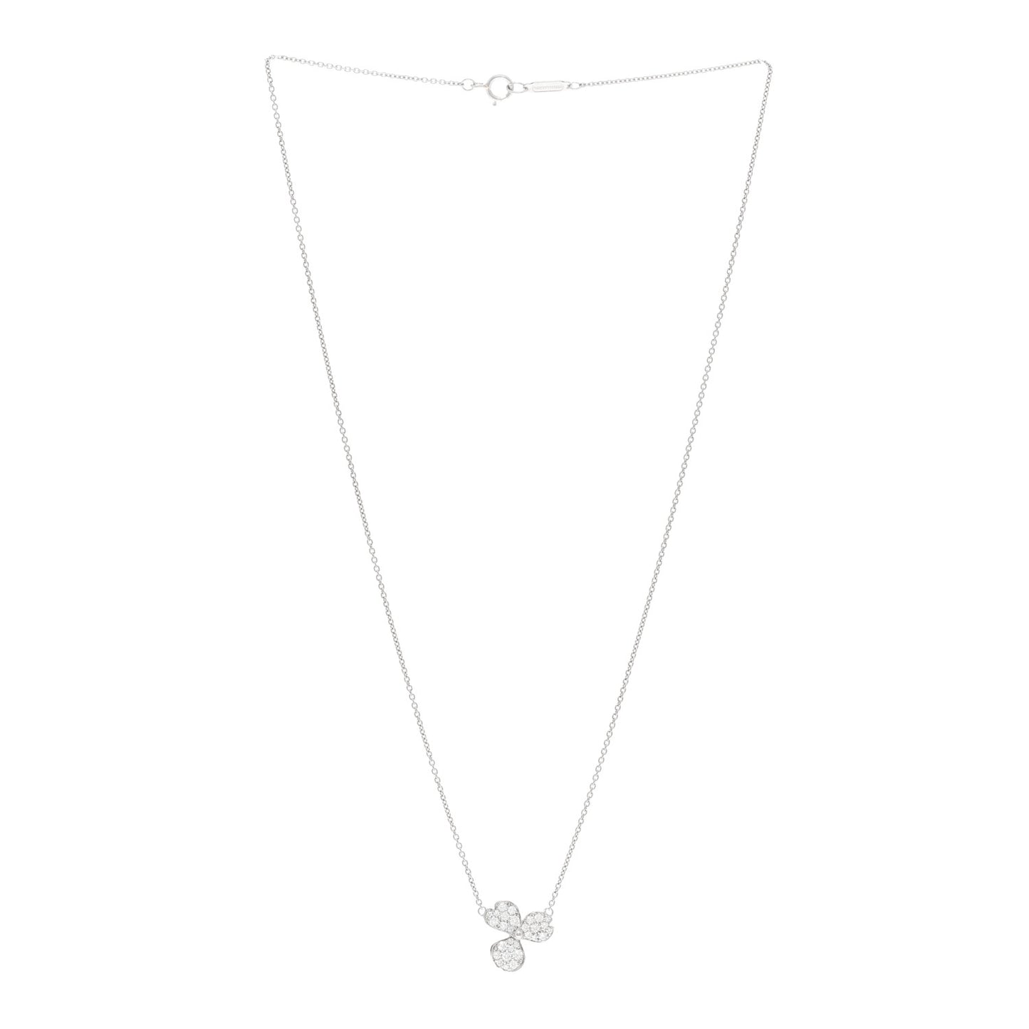 Platinum Diamond Paper Flowers Pave Pendant Necklace