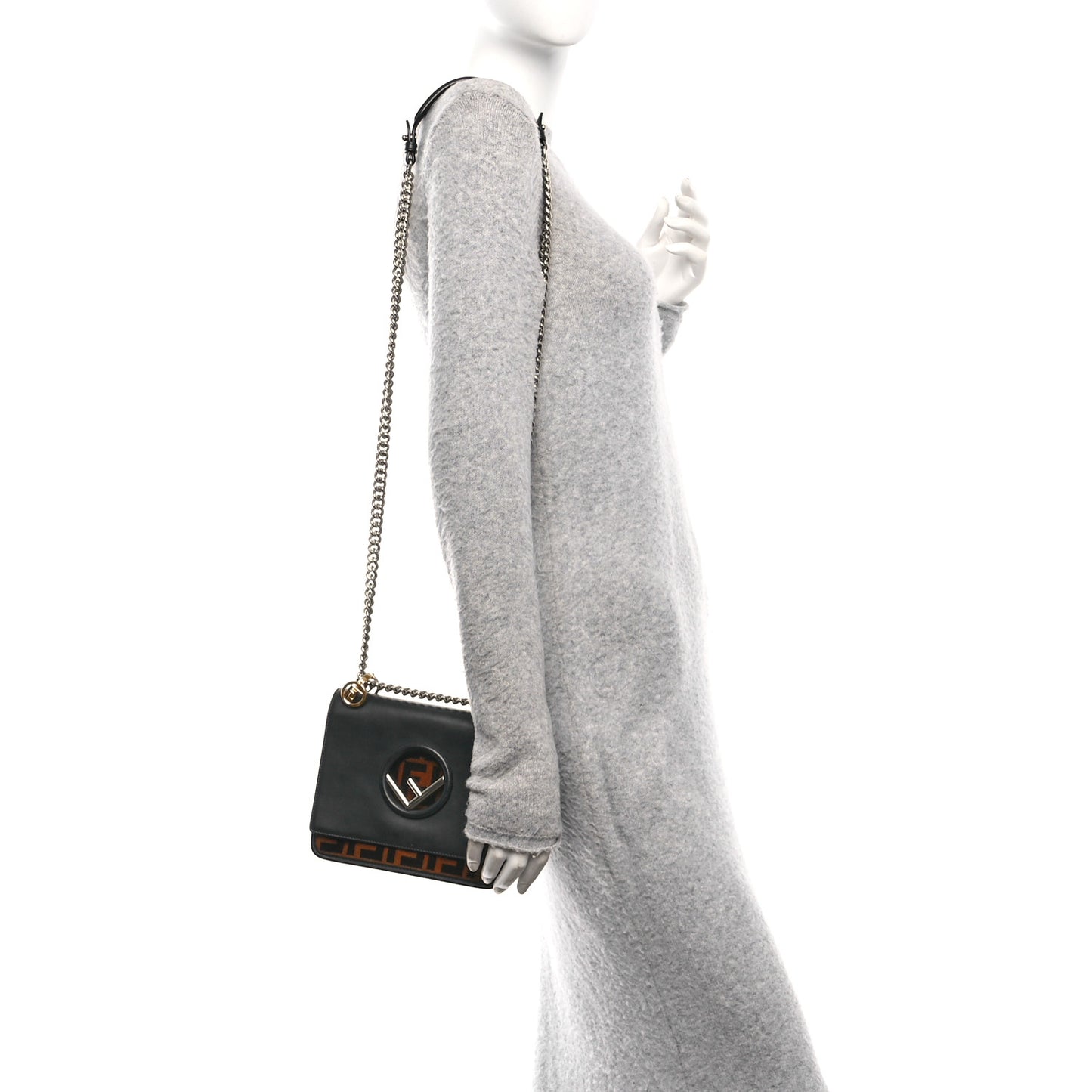 Vitello Century Velvet F is Fendi FF Small Kan I Shoulder Bag Black Tobacco
