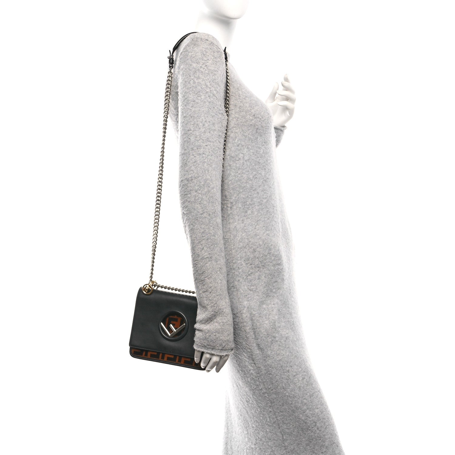 Fendi Vitello Century Velvet F is Fendi FF Small Kan I Shoulder Bag Black Tobacco 2 of 11