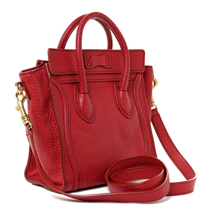 Celine Drummed Calfskin Nano Luggage Red 3 of 16