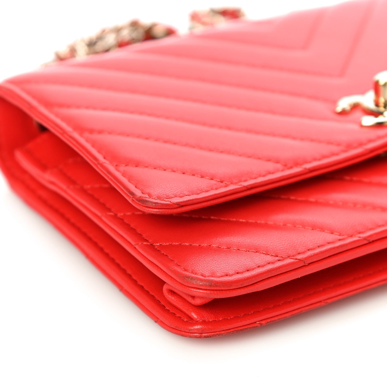 Chanel Lambskin Chevron Quilted Trendy CC Wallet On Chain WOC Red 11 of 18