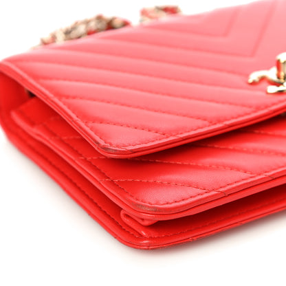 Chanel Lambskin Chevron Quilted Trendy CC Wallet On Chain WOC Red 11 of 18