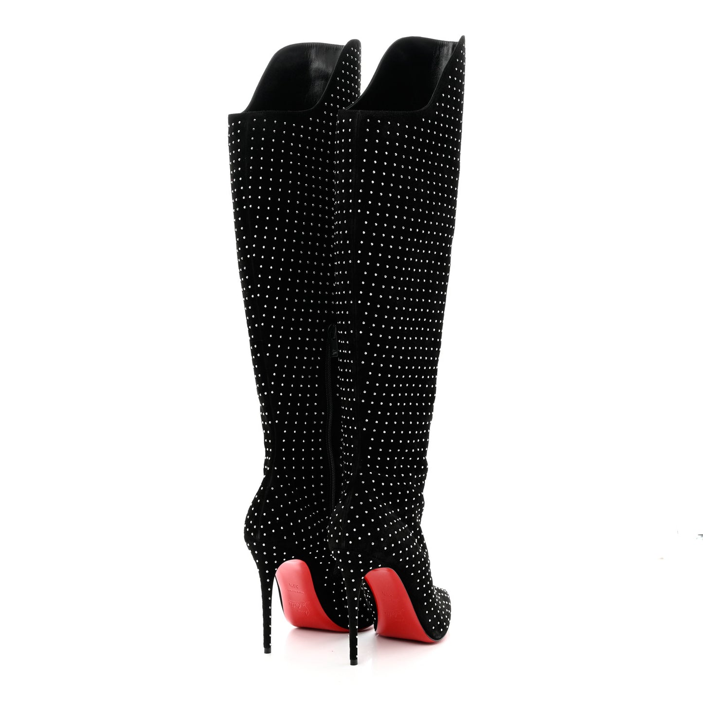 Suede Studded Alta Botta 100 Knee High Boots 38.5 Black Silver