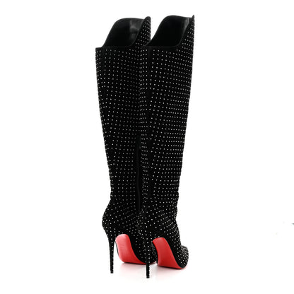 Christian Louboutin Suede Studded Alta Botta 100 Knee High Boots 38.5 Black Silver 4 of 6