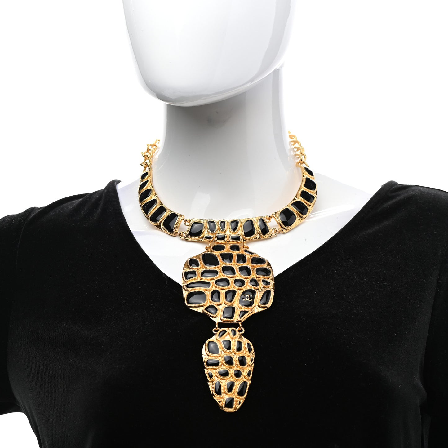 Resin Metal Along The Nile Large CC Necklace Gold Black
