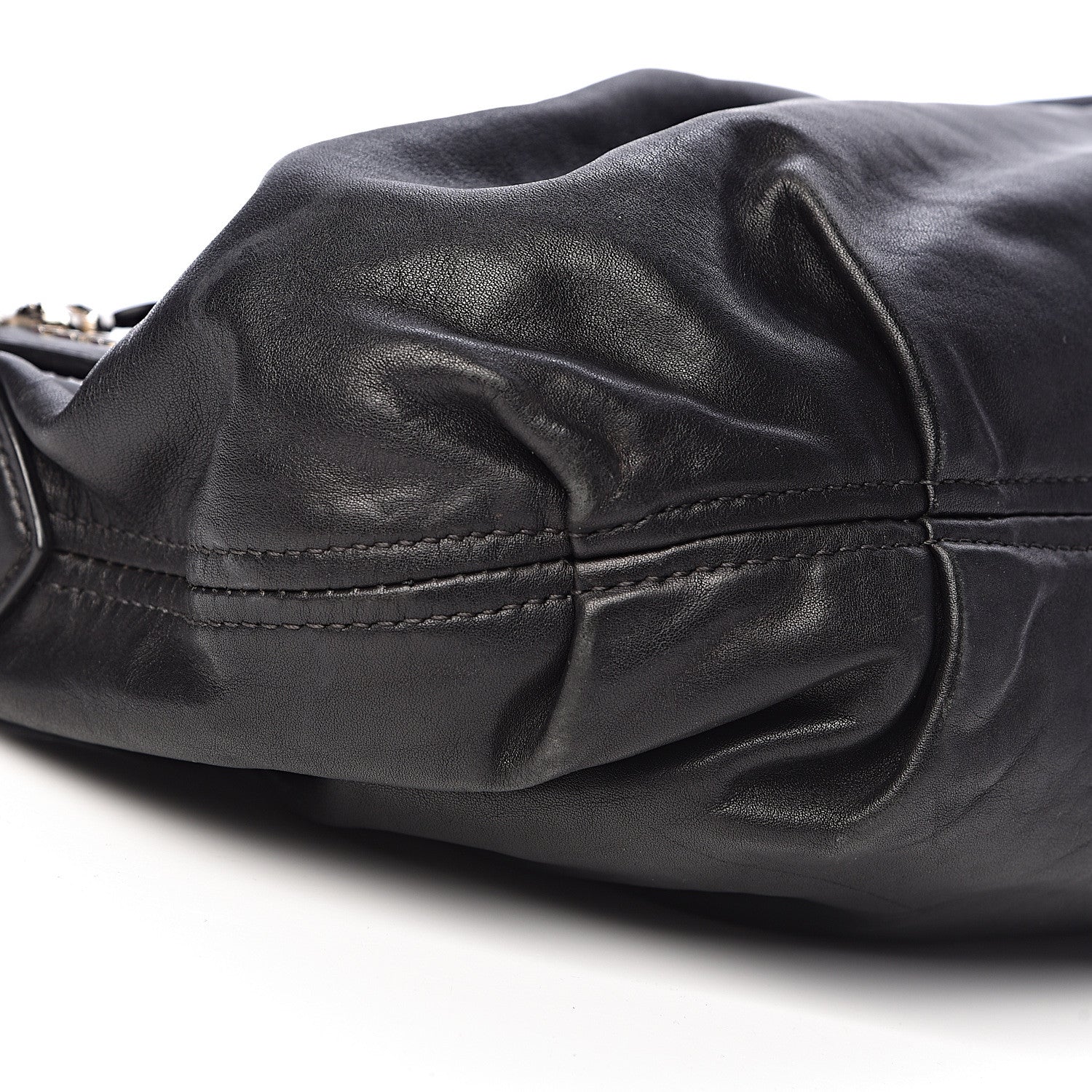 Prada Soft Calfskin Pleated Hobo Black 10 of 16