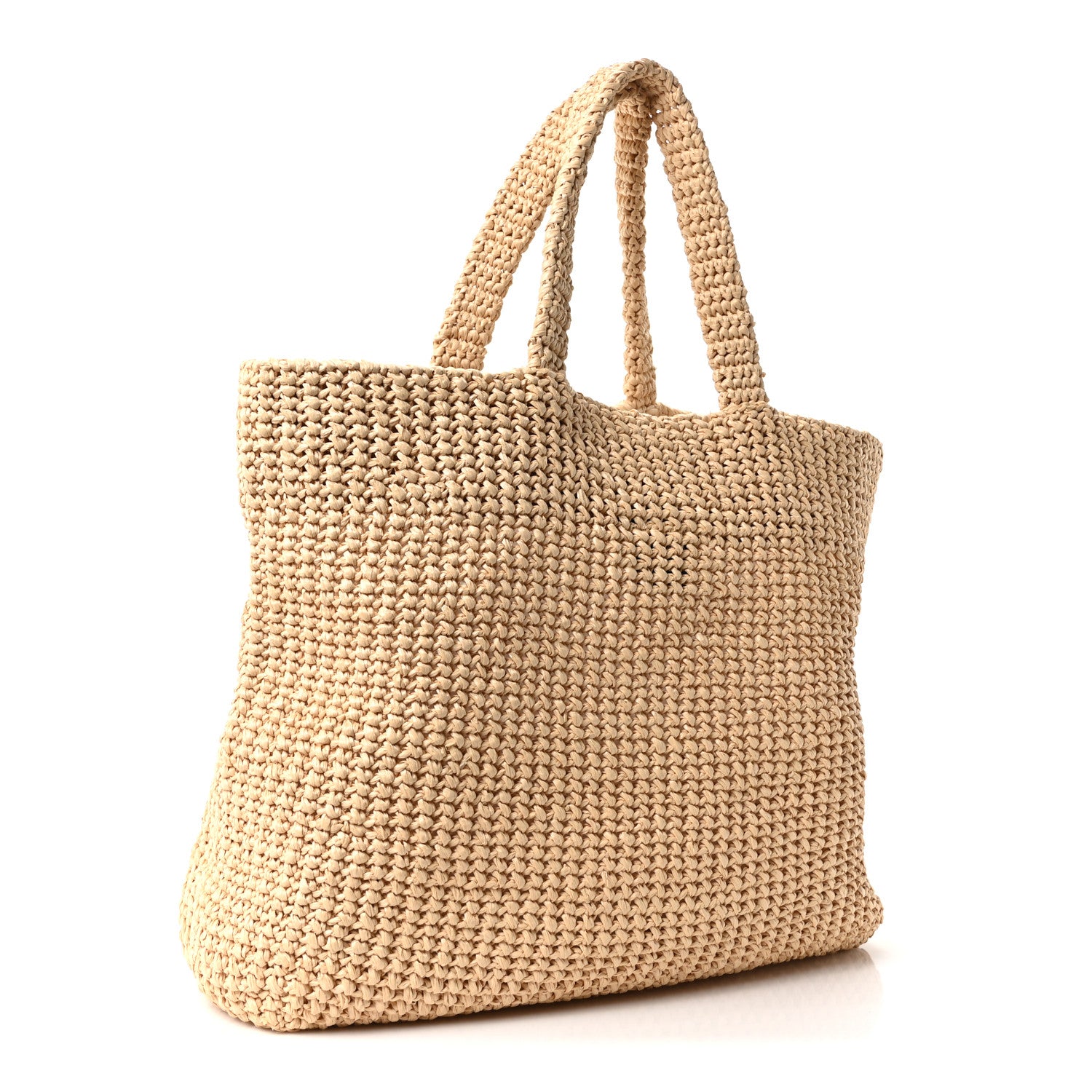 Prada Yarn Raffia Effect Crochet Embroidered Logo Tote Naturale 3 of 9