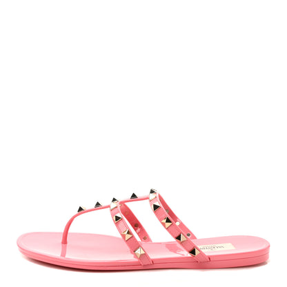 Valentino Garavani PVC Jelly Rockstud Caged Flat Thong Sandals 39 Dawn Pink 1 of 8