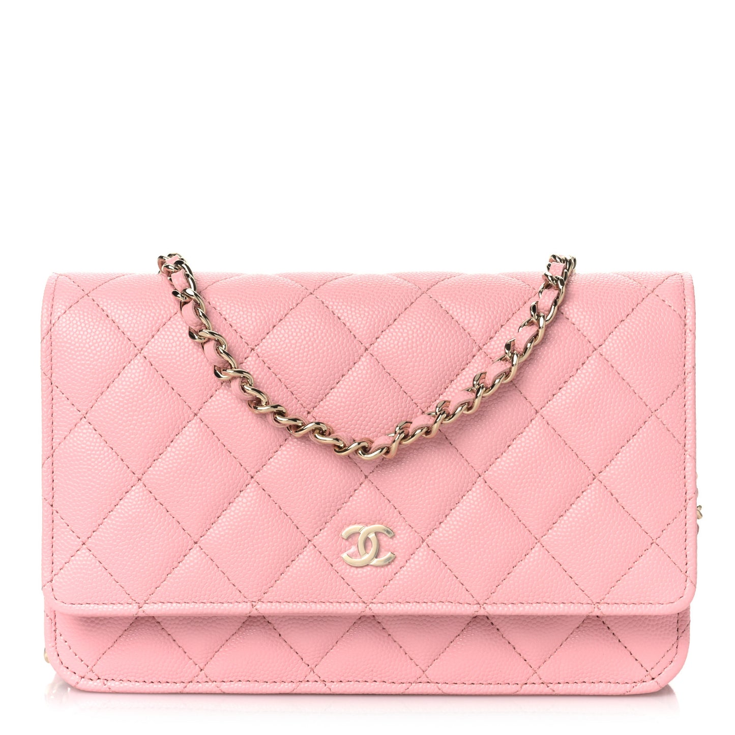 Caviar Quilted Wallet on Chain WOC Light Pink