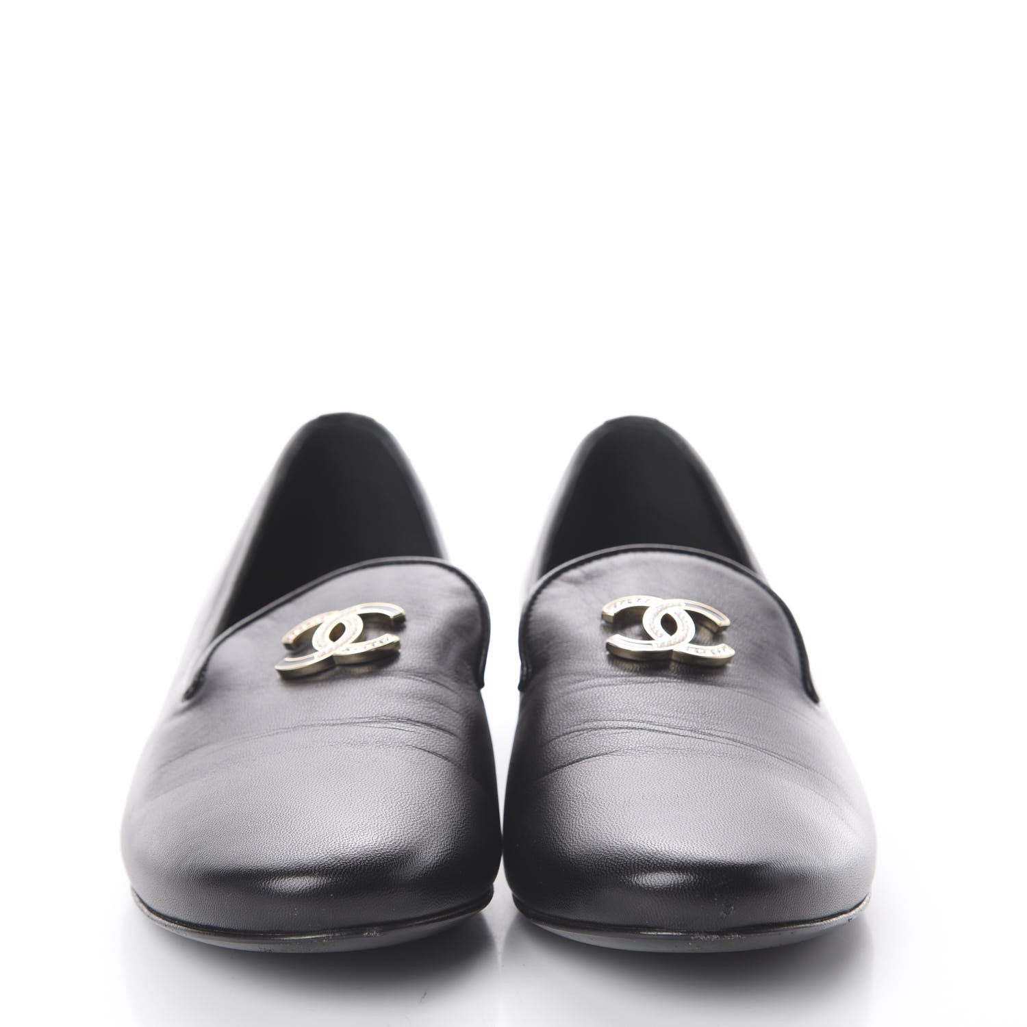 Chanel Lambskin CC Mocassin Loafers 38 Black 3 of 7