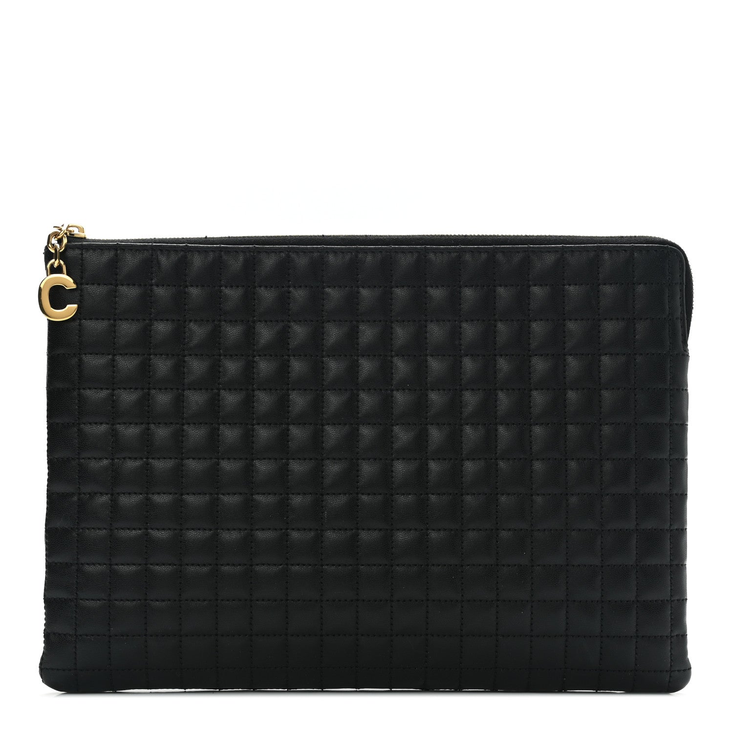 Celine Calfskin Quilted C Charm Pouch Black 1 of 7