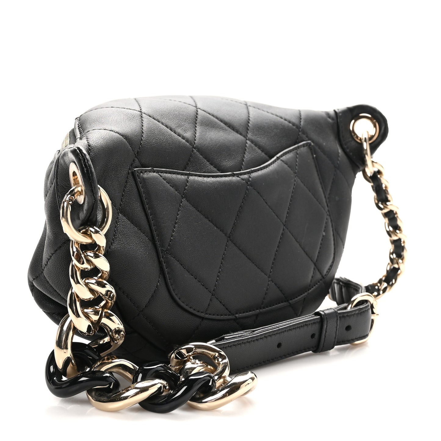 Lambskin Quilted Resin Bi-Color Waist Bag Fanny Pack Black