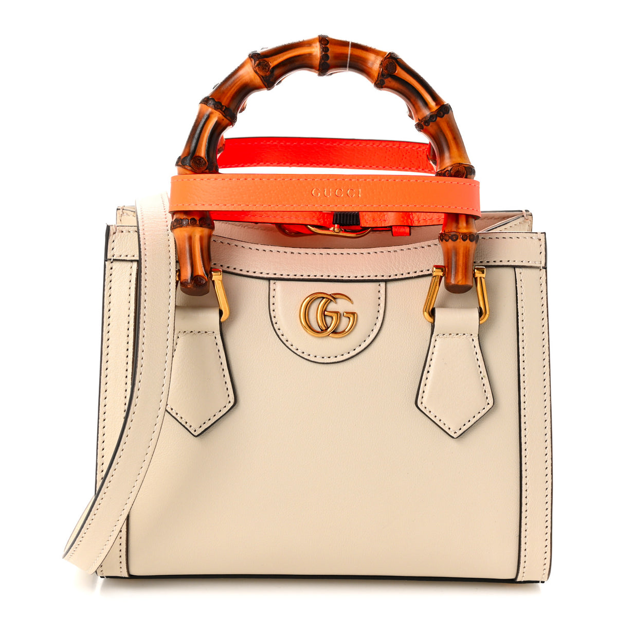 Wonka Grain Calfskin Mini Diana Tote Bag Mystic White Orange Fluo