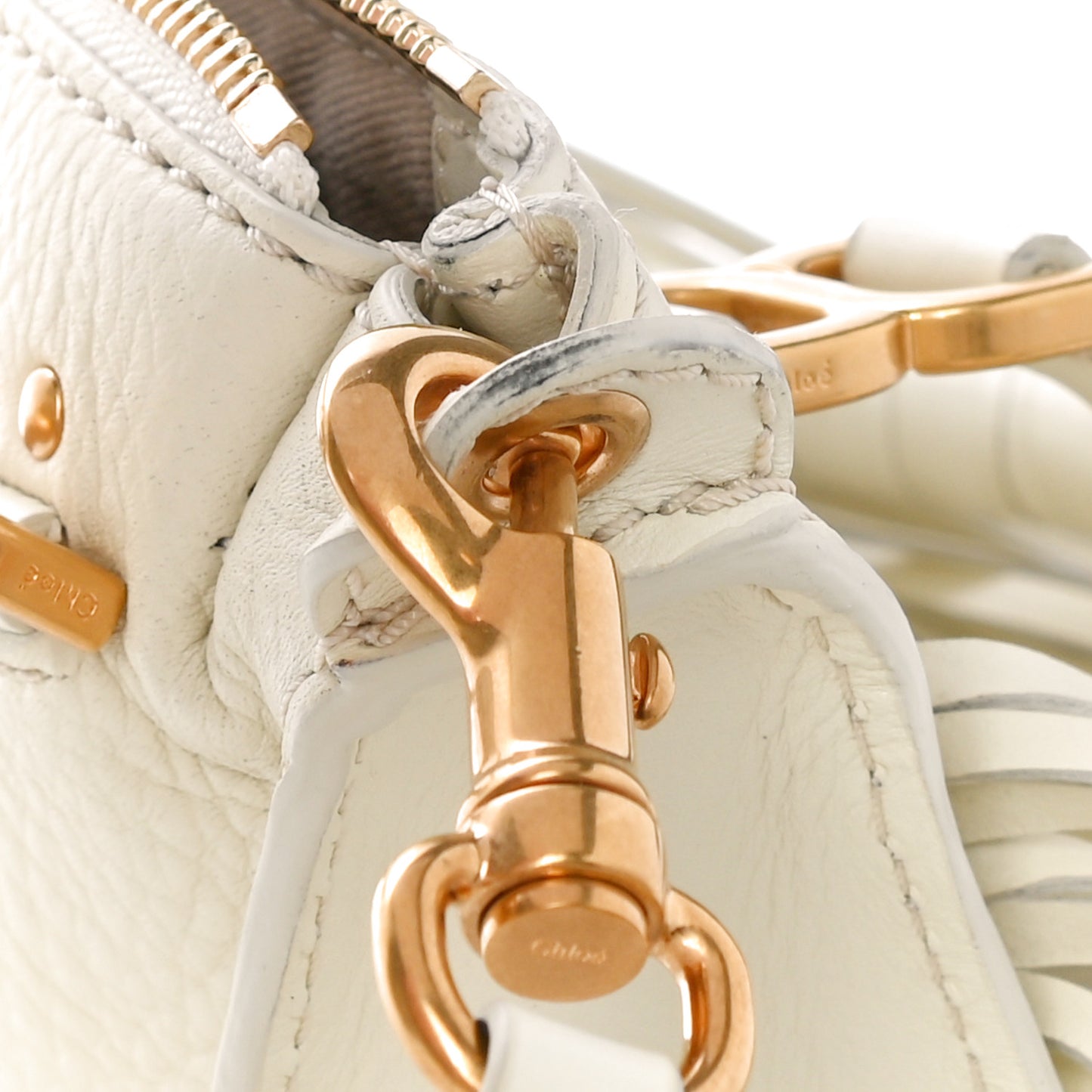 Grain Calfskin Mini Marcie Multi Fringe Satchel Natural White