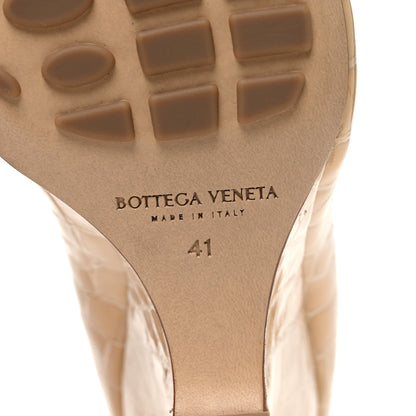 Bottega Veneta Gloss Calfskin Crocodile Embossed Punta Wedge Heel Sandals 41 Praline 8 of 9