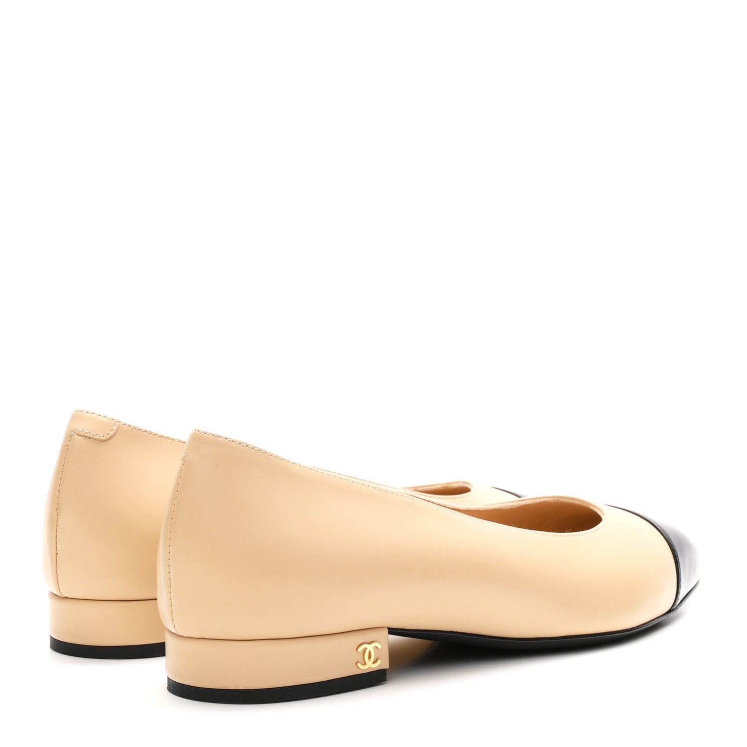 Chanel Lambskin Cap Toe CC Uniform Ballerina Flats 38 Beige Black 5 of 10