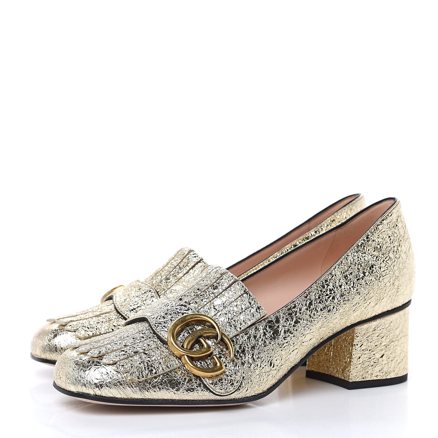 Galassia GG Marmont Fringe 50mm Loafer Pumps 36 Platino