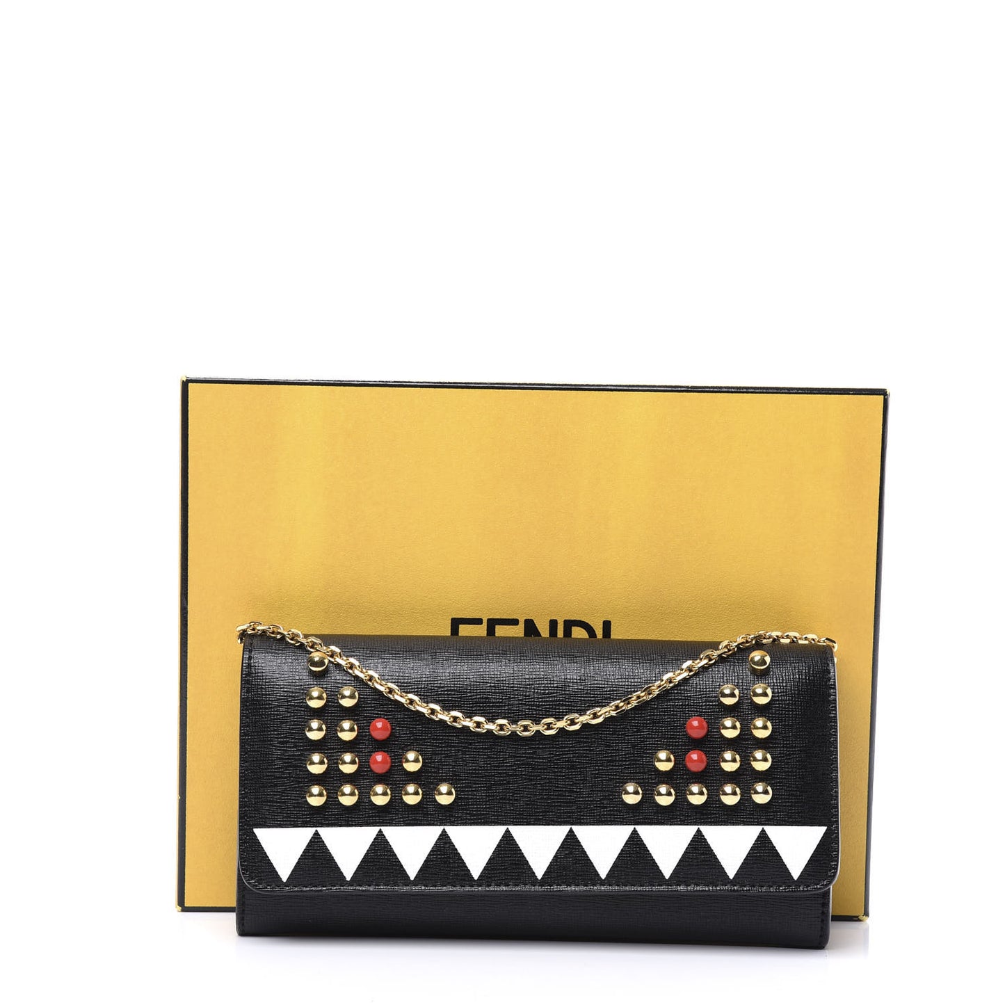 Vitello Elite Studded Monster Continental Wallet on Chain Black