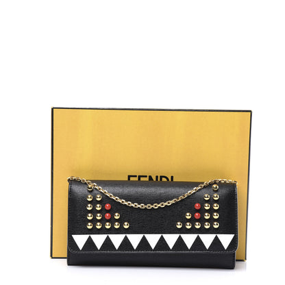 Fendi Vitello Elite Studded Monster Continental Wallet on Chain Black 12 of 12