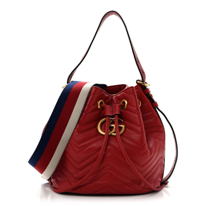 Gucci Calfskin Matelasse Sylvie Web GG Marmont Bucket Bag Hibiscus Red 1 of 14