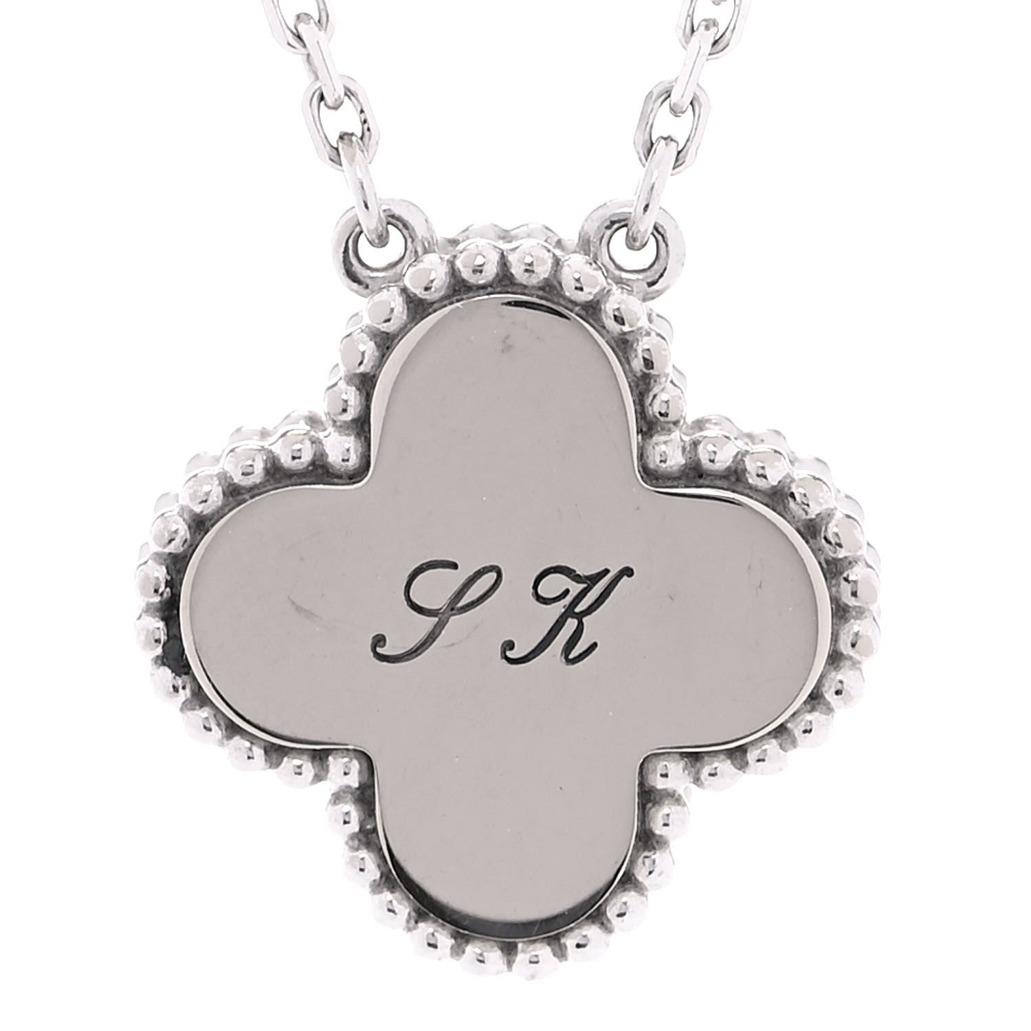 Van Cleef & Arpels 18K White Gold Diamond Guilloche Vintage Alhambra Pendant Necklace 3 of 6