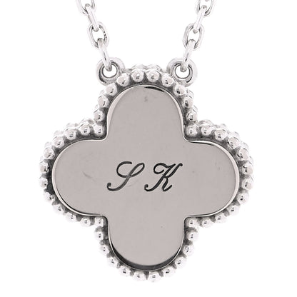 Van Cleef & Arpels 18K White Gold Diamond Guilloche Vintage Alhambra Pendant Necklace 3 of 6