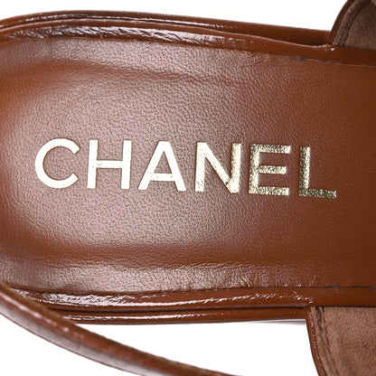 Chanel Crumpled Patent Lambskin Platform Sandals 40 Light Brown 9 of 13