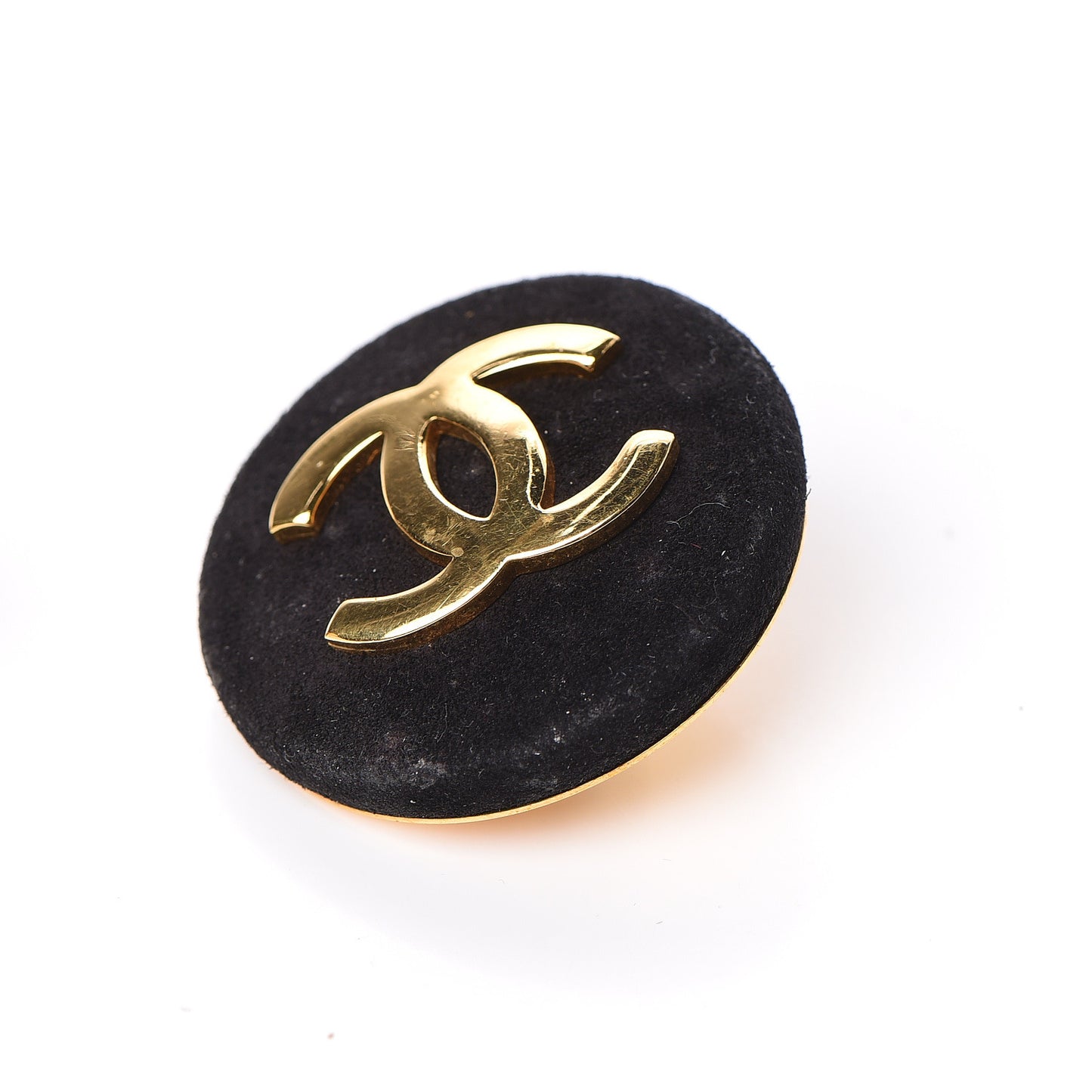 Suede CC Large Clip On Earrings Black Gold