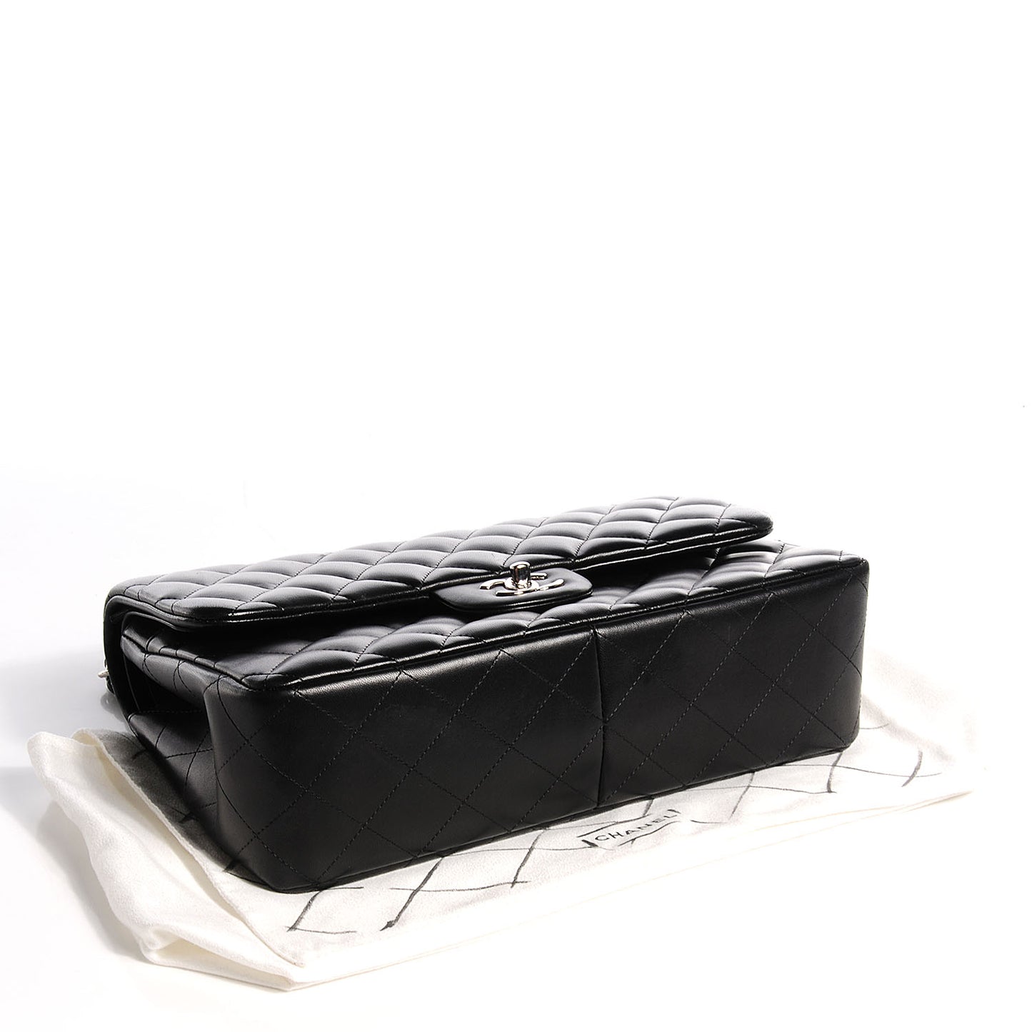 Lambskin Quilted Jumbo Double Flap Black