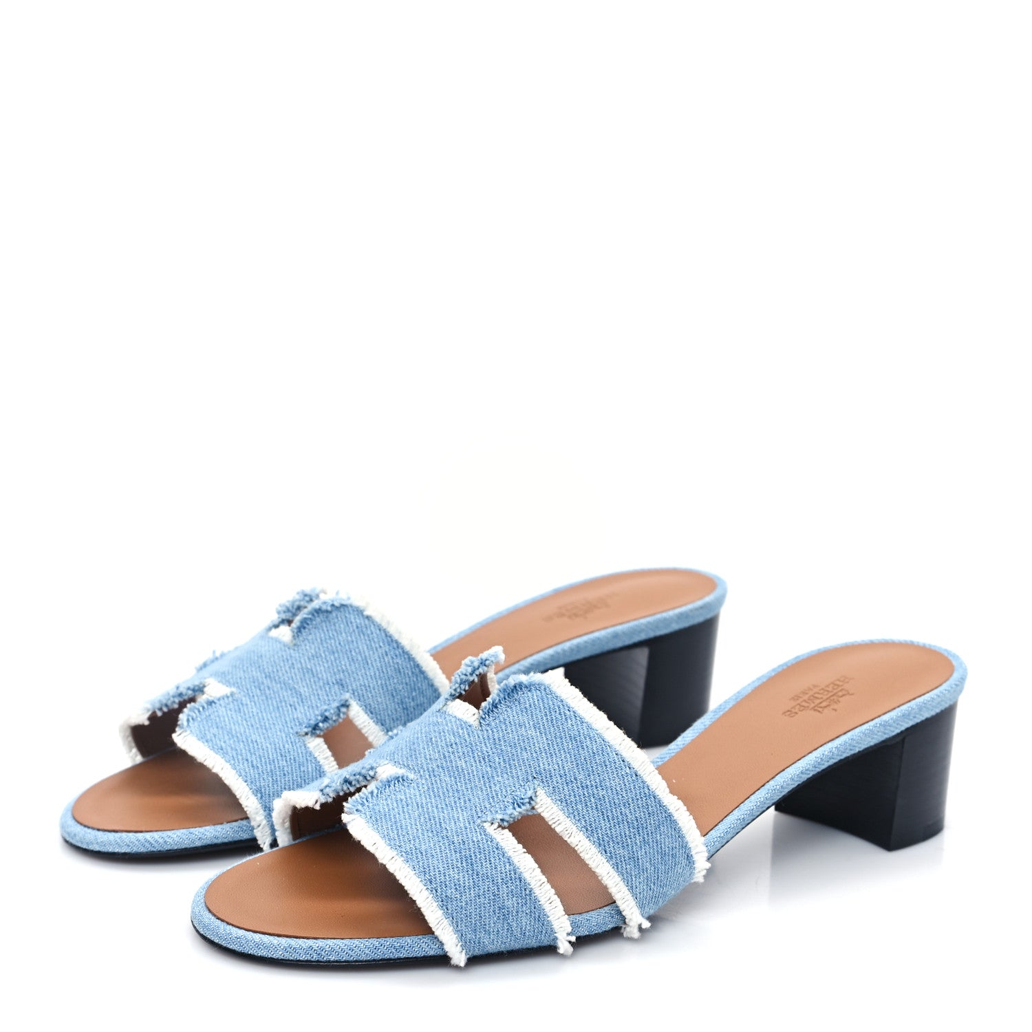 Hermes Denim Fringe Oasis Sandals 38.5 Bleu Clair 1608253