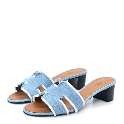 Hermes Denim Fringe Oasis Sandals 38.5 Bleu Clair 3 of 9