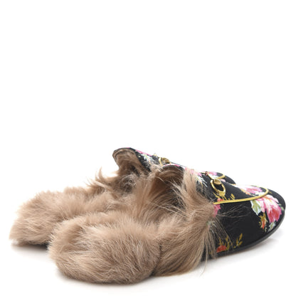 Gucci Velvet Fur Floral Womens Princetown Slippers 38 Black 4 of 8