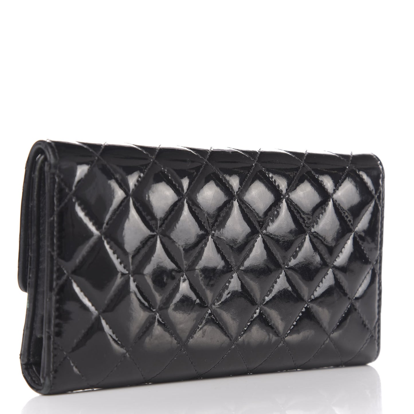 Patent Quilted Large Brilliant Flap Wallet Black