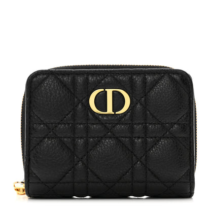 Christian Dior Grained Calfskin Supple Cannage Caro Compact Zip Card Wallet Black 1 of 7