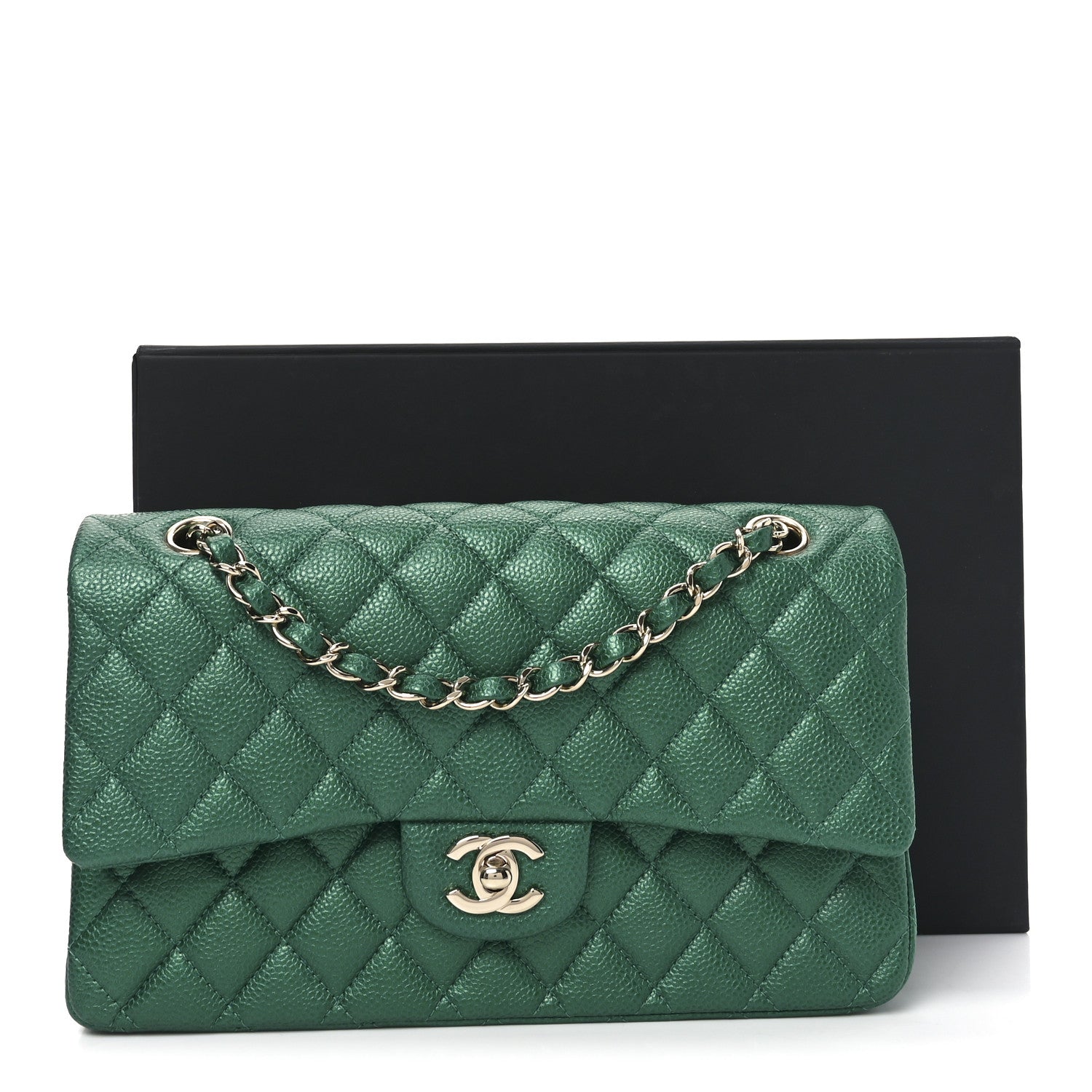 Chanel Metallic Caviar Quilted Medium Double Flap Green 11 of 11
