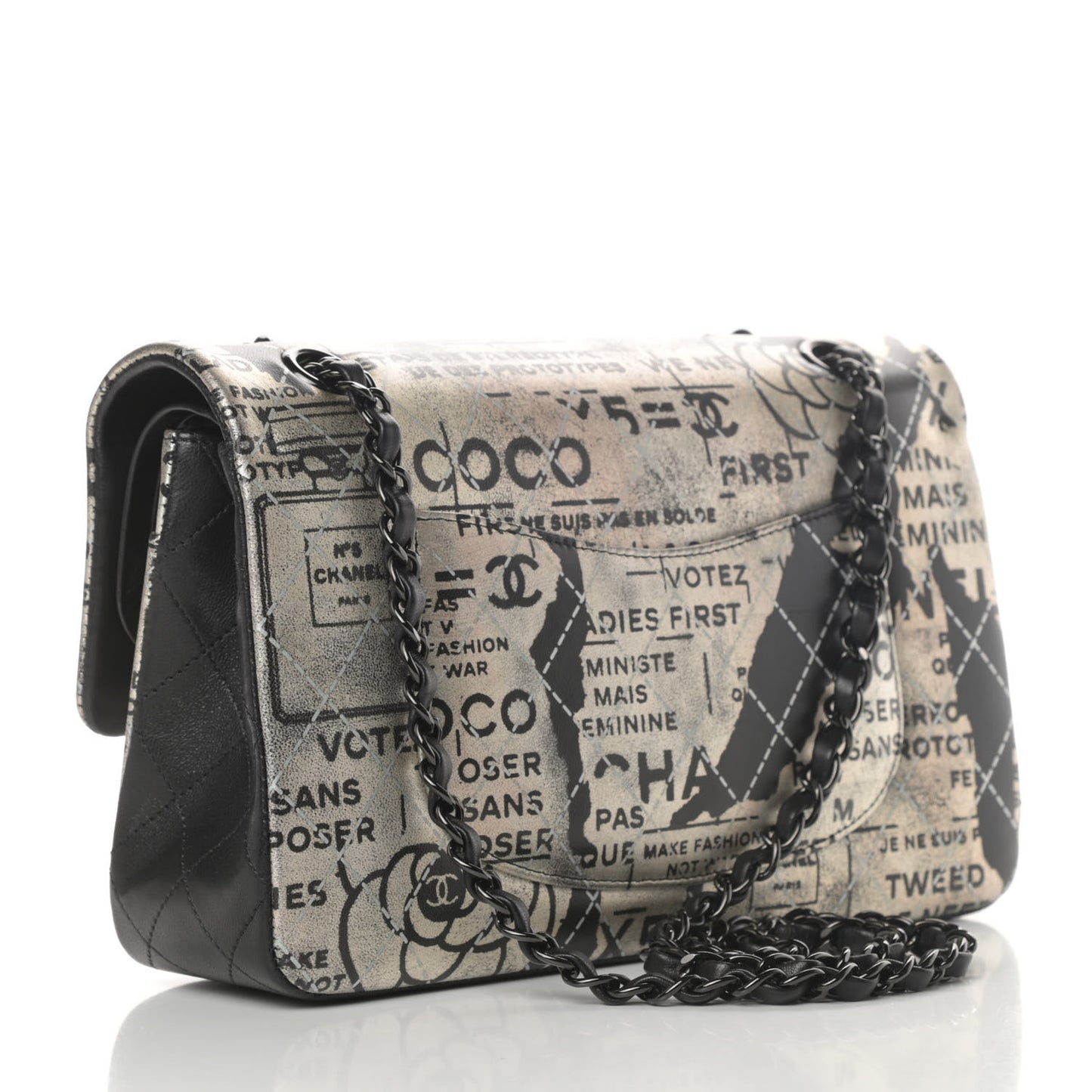 Lambskin Hand Painted Medium Double Flap Black