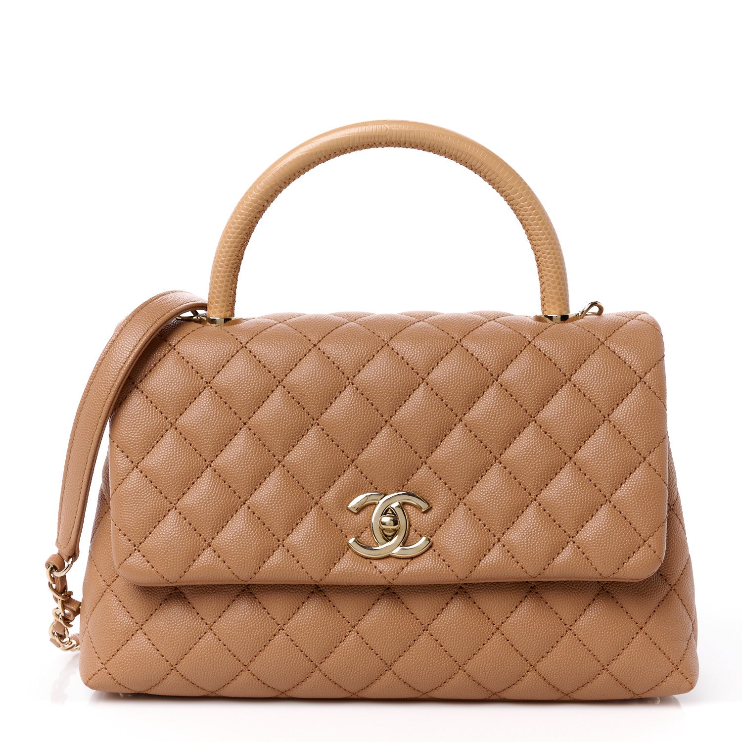 Chanel Caviar Quilted Lizard Embossed Small Coco Handle Flap Brown 1 of 14