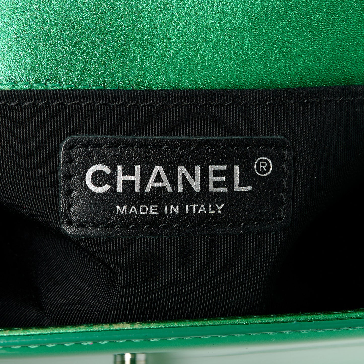 Metallic Patent Calfskin Quilted Small Boy Flap Green