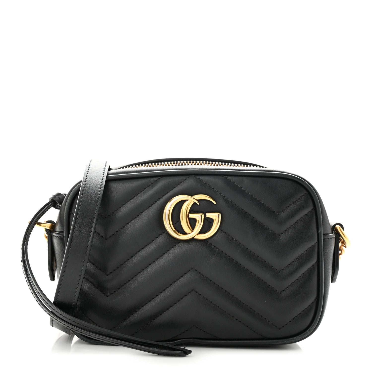 Gucci Calfskin Matelasse Mini GG Marmont Chain Shoulder Bag Black 1 of 11